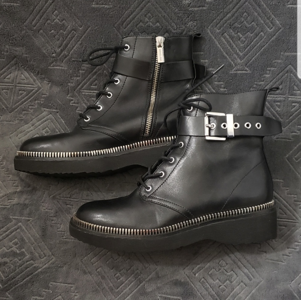 Michael Kors leather zipper combat moto boots